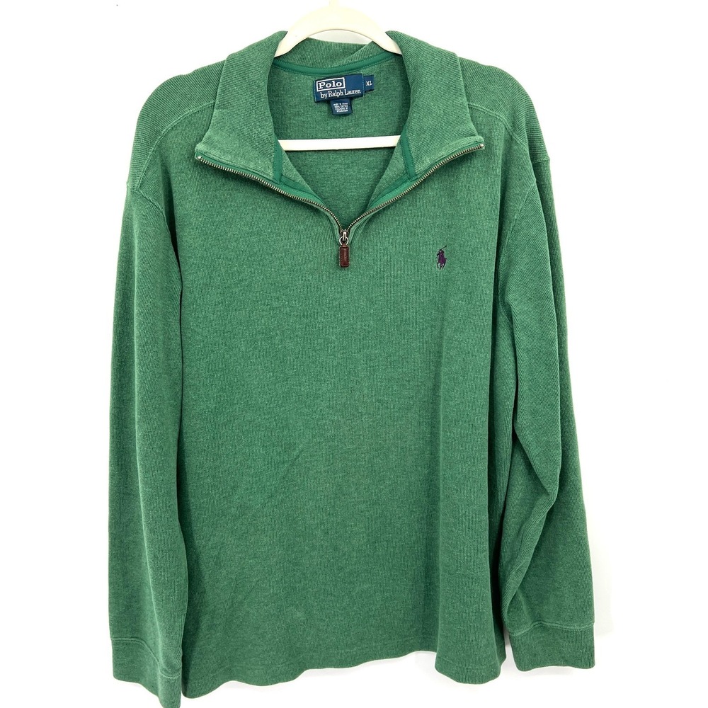 Polo Ralph Lauren vintage green 1/4 zip pullover heavyweight shirt‎ preppy XL